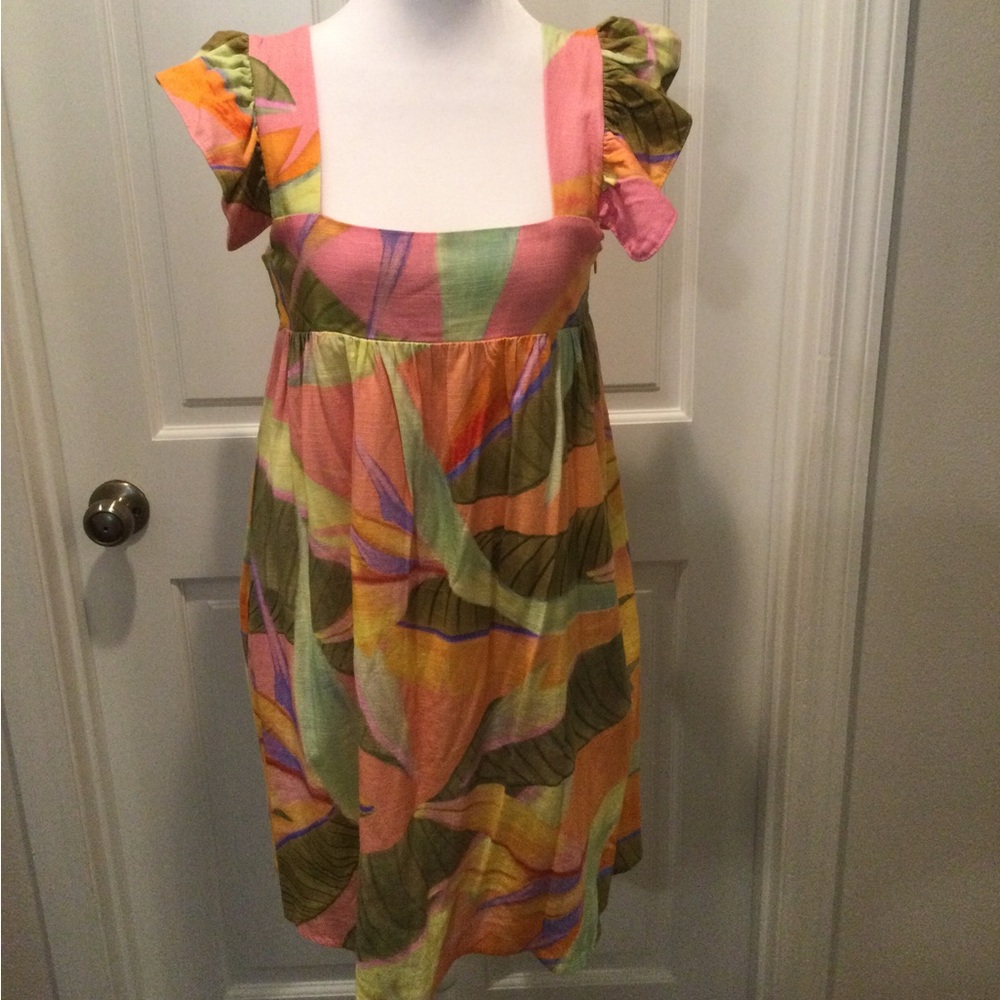 Vibrant Leaf Pattern Mini Dress